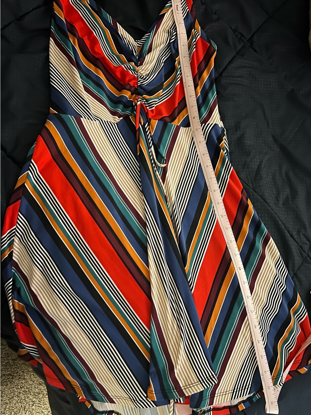 VENUS Multi-Stripe V-Neck Midi Dress in Black, Blue, Green, Red, Gold - Picture 5 of 7